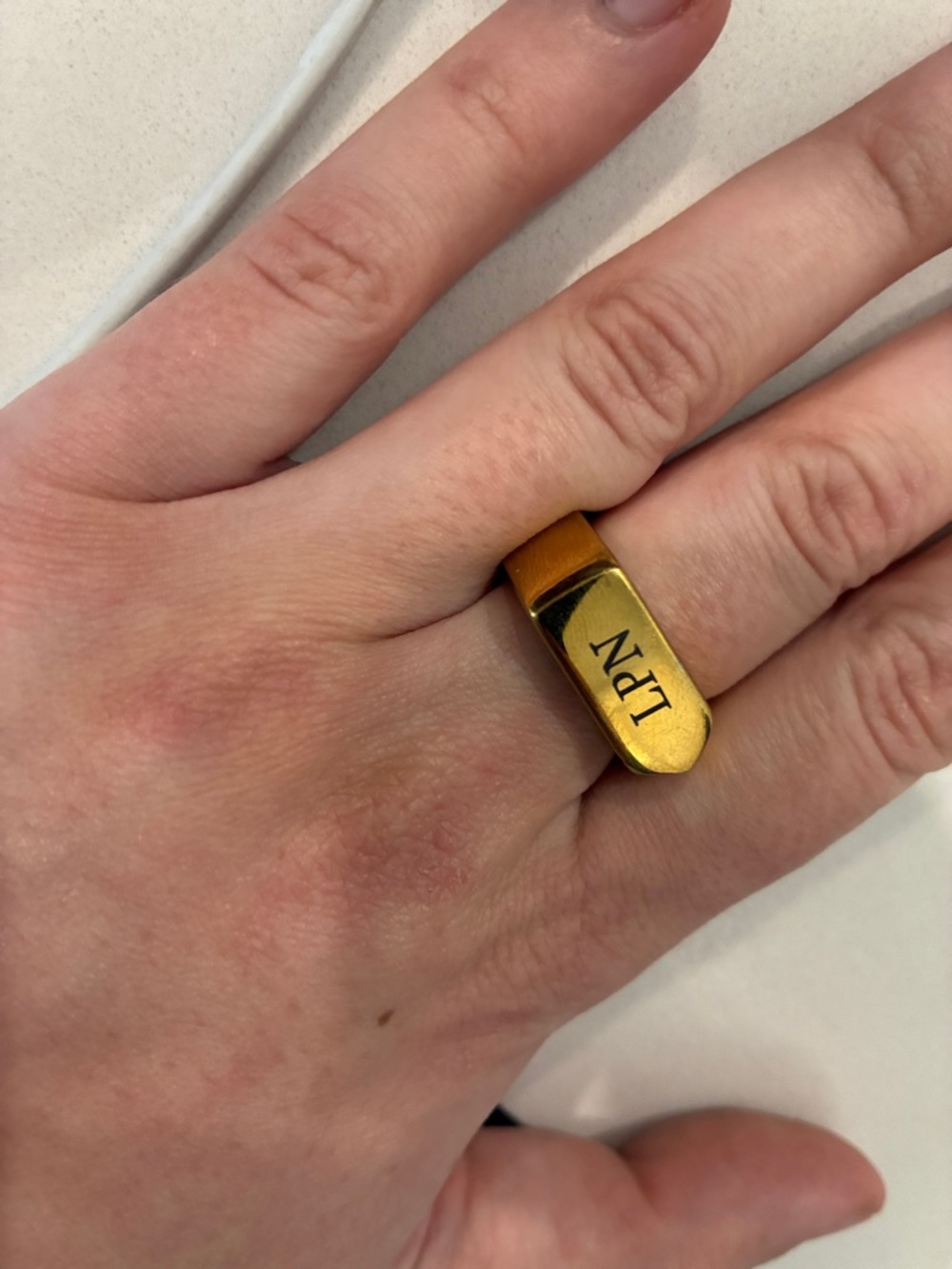 Gold-tone Engraved 'LPN' Medical ID Ring